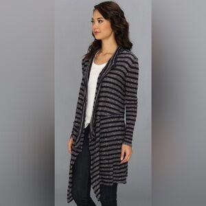 FREE PEOPLE Cardigan Sweater Forget Me Not Striped Boho Duster Midi Navy Blue